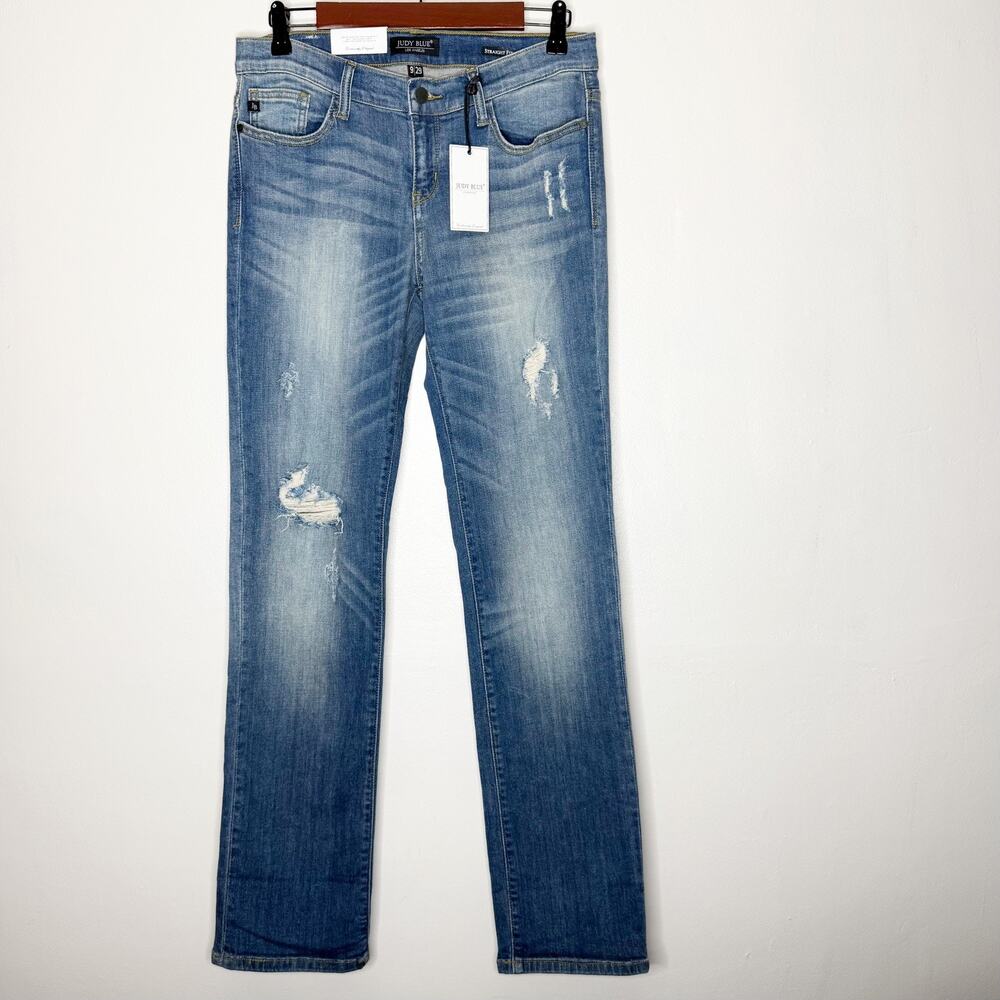 Judy Blue Mid Rise Straight Fit Distressed Denim Jeans Women’s Size 9/29 NWT